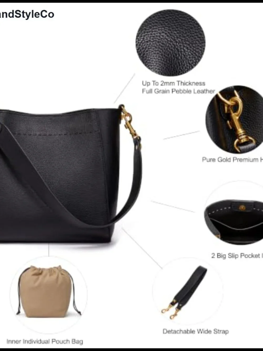 Genuine Leather Bucket Hobo Bag Shoulder Tote Purse Women